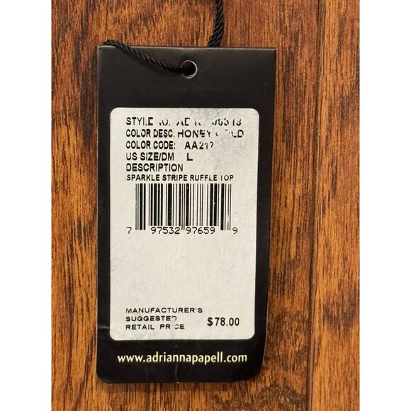 Adrianna Papell Gold Sparkle Stripe Ruffle Top Metallic Gold - Size L - Picture 7 of 7